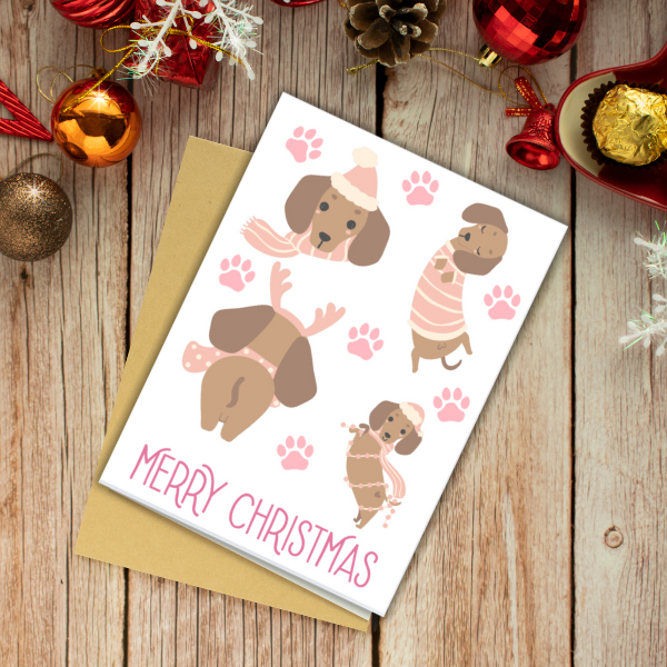 Cute Dog Christmas Card – Festive Dachshund Design for Dog Lovers