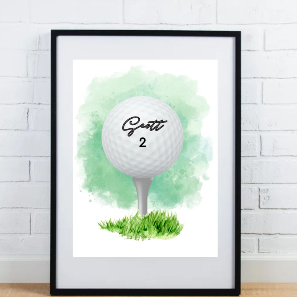 Personalised Name And Number Golf Tee Ball Print