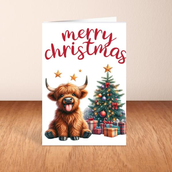 Highland Cow Christmas Card A6 A5 Or Square