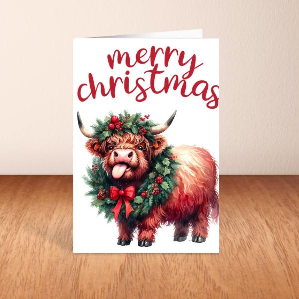 Highland Cow Christmas Card A6 A5 Or Square