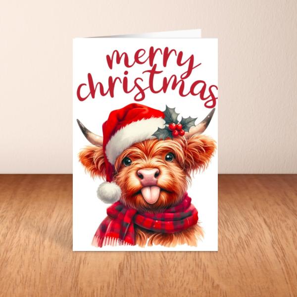 Highland Cow Christmas Card A6 A5 Or Square