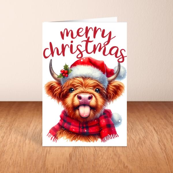 Highland Cow Christmas Card A6 A5 Or Square