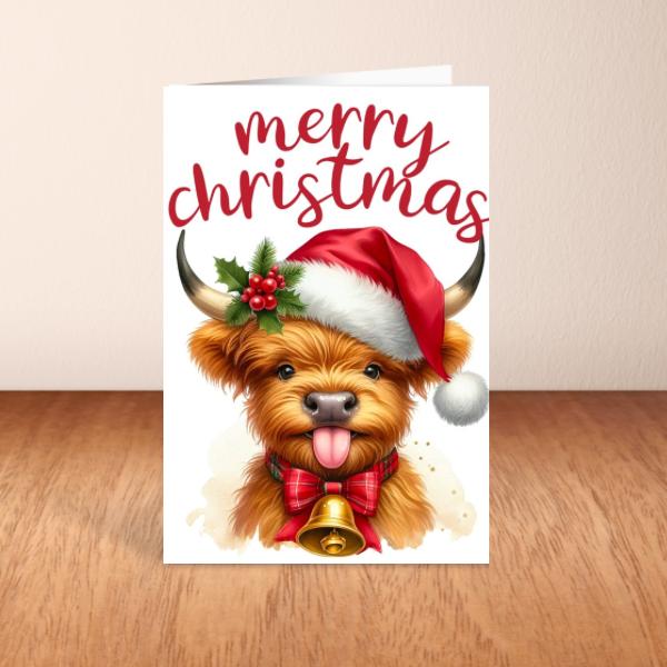 Highland Cow Christmas Card A6 A5 Or Square