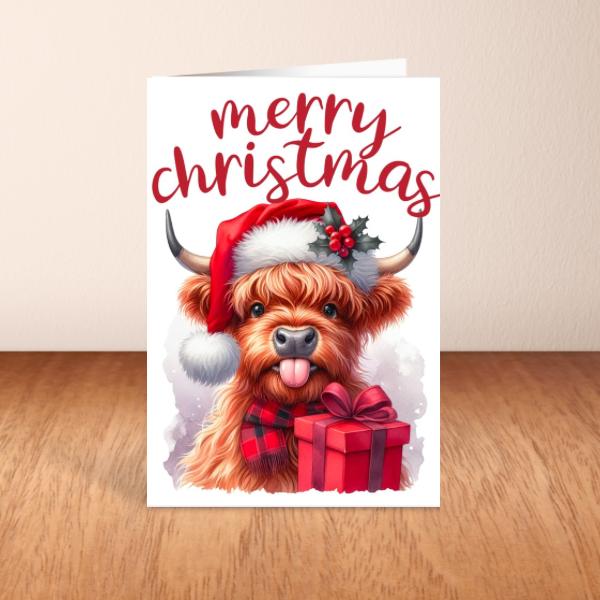 Highland Cow Christmas Card A6 A5 Or Square