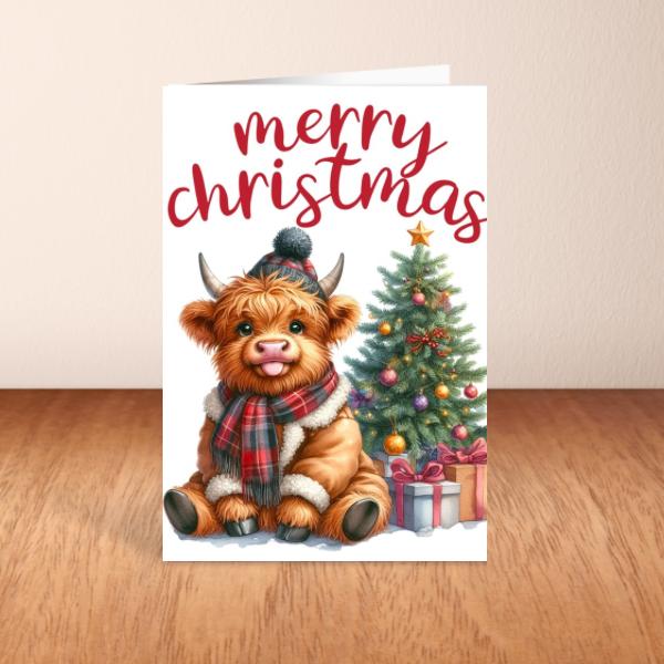 Highland Cow Christmas Card A6 A5 Or Square