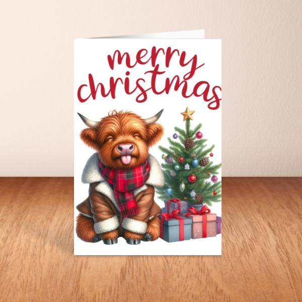 Highland Cow Christmas Card A6 A5 Or Square