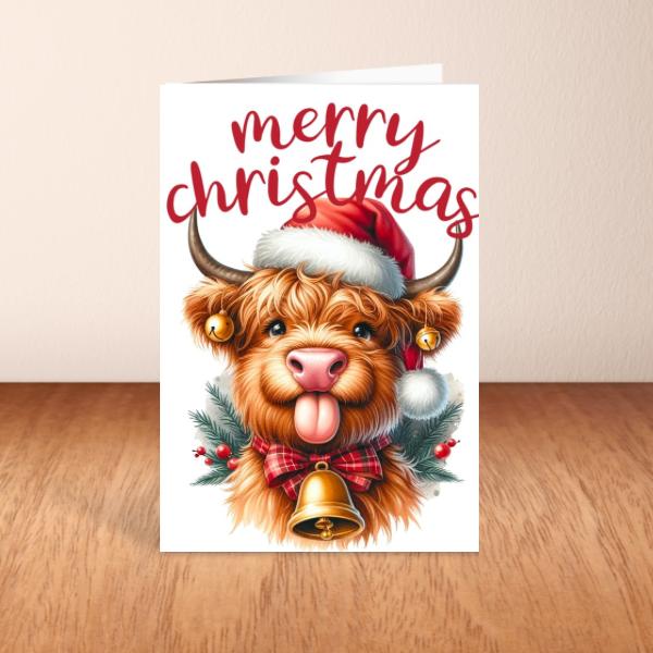 Highland Cow Christmas Card A6 A5 Or Square