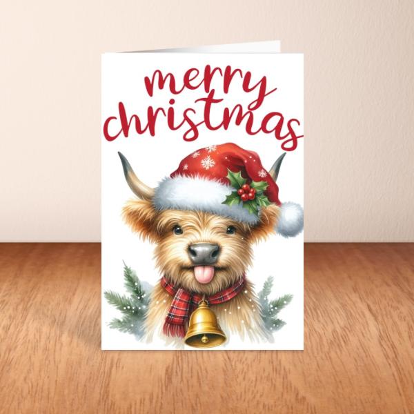 Highland Cow Christmas Card A6 A5 Or Square