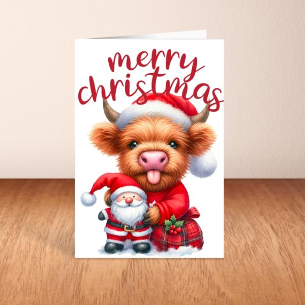 Highland Cow Christmas Card A6 A5 Or Square