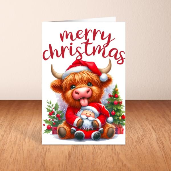 Highland Cow Christmas Card A6 A5 Or Square