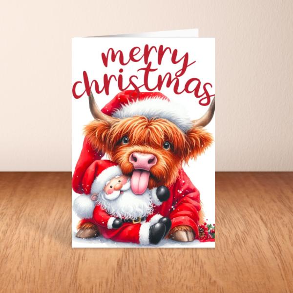 Highland Cow Christmas Card A6 A5 Or Square