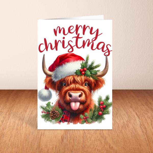 Highland Cow Christmas Card A6 A5 Or Square