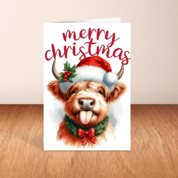 Highland Cow Christmas Card A6 A5 Or Square