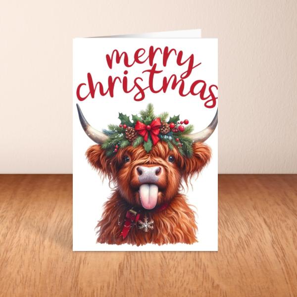Highland Cow Christmas Card A6 A5 Or Square