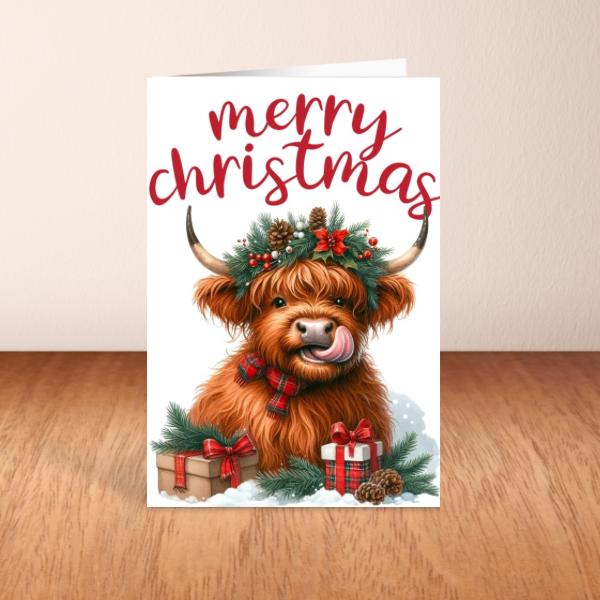 Highland Cow Christmas Card A6 A5 Or Square