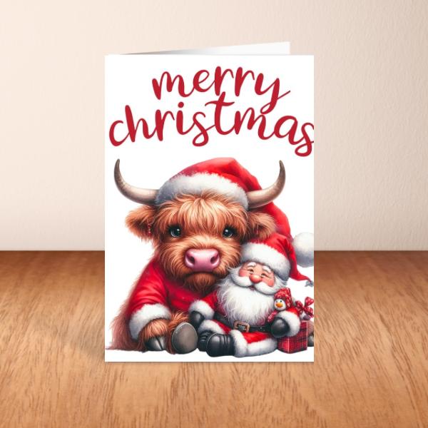 Highland Cow Christmas Card A6 A5 Or Square