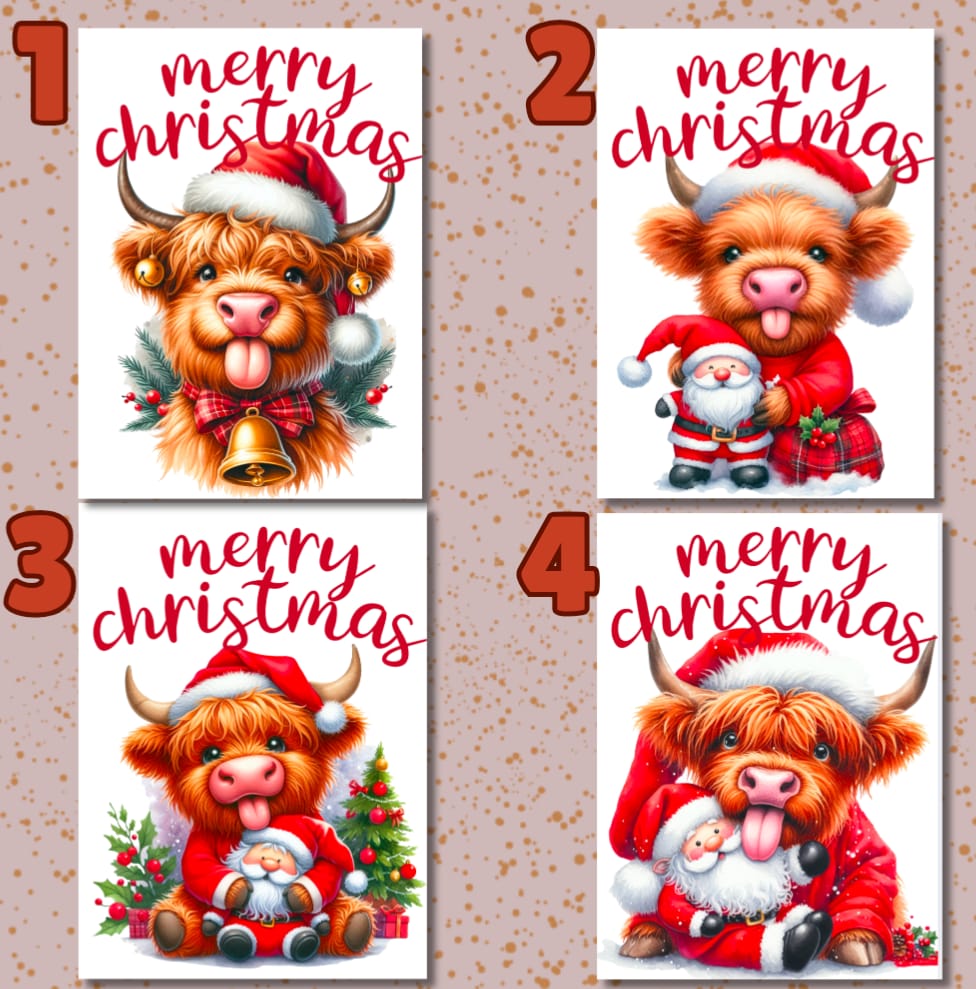 Highland Cow Christmas Card A6 A5 Or Square