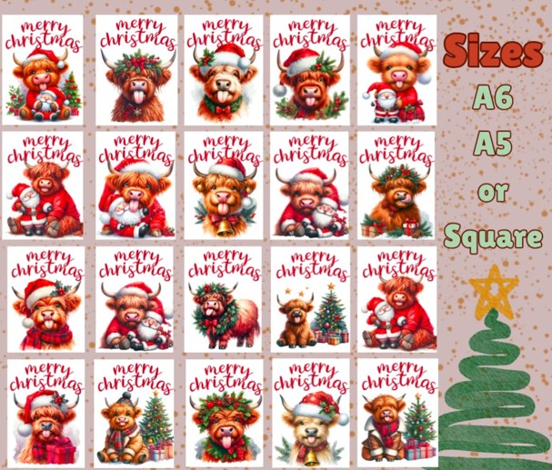 Highland Cow Christmas Card A6 A5 Or Square
