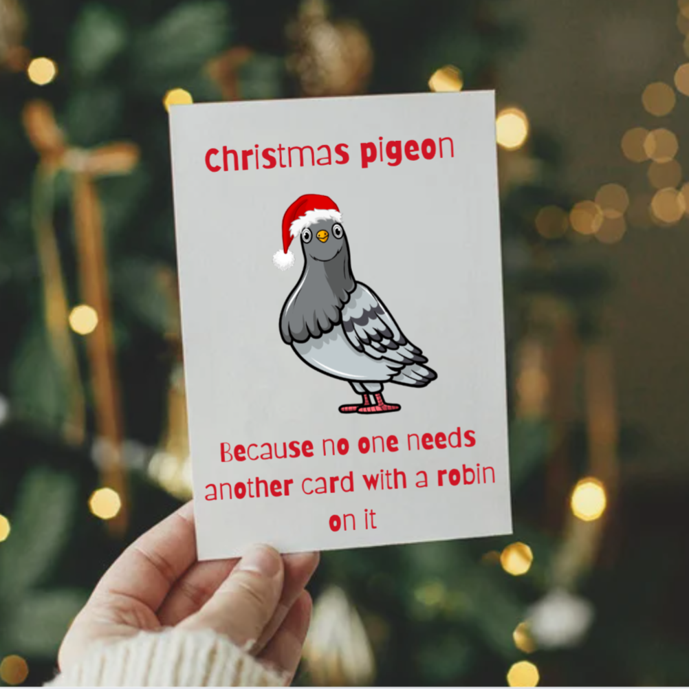 Christmas Pigeon Card – Funny Alternative to Robin Christmas Cards