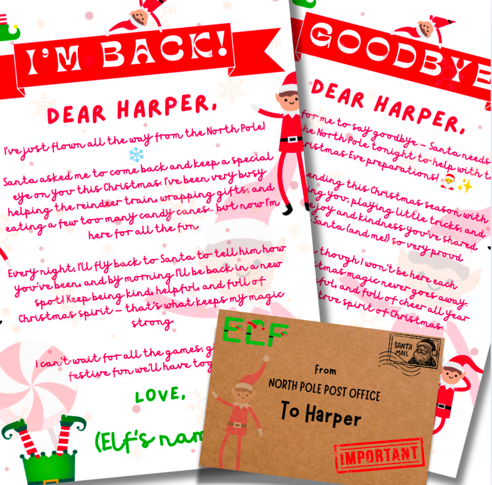Personalised Elf Letters – I’m Back & Goodbye Set with A5 Envelopes