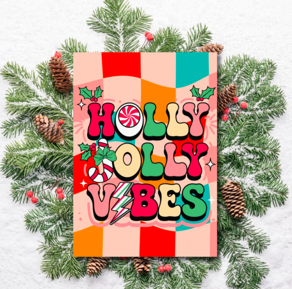 Holly Jolly Vibes Christmas Card – Retro Festive Design