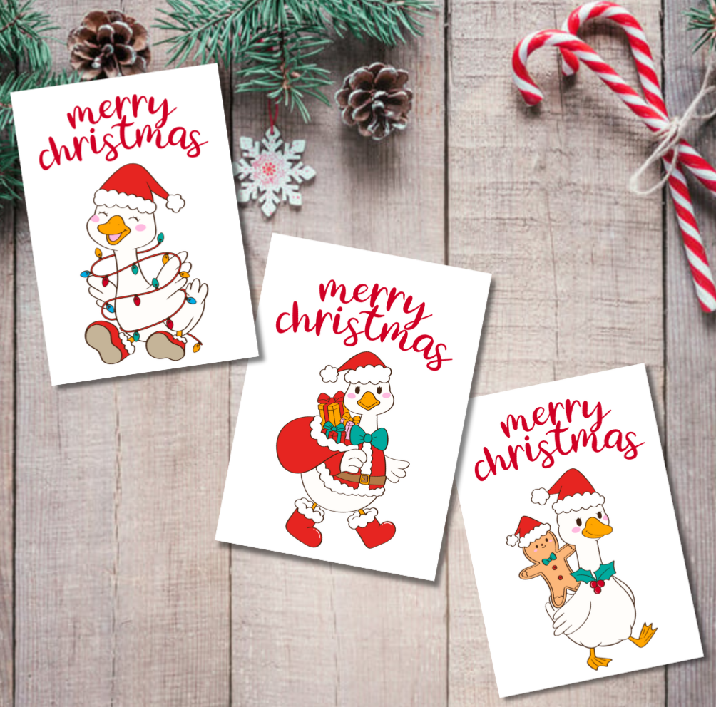 Funny Goose Christmas Cards Pack of 12 | A6 Festive Greeting Cards