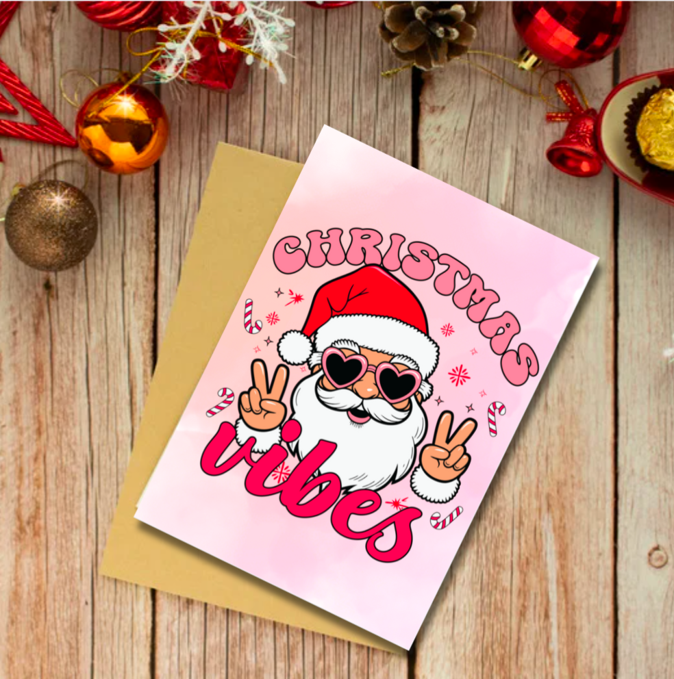 Christmas Vibes Card – Cool Santa Retro Festive Design