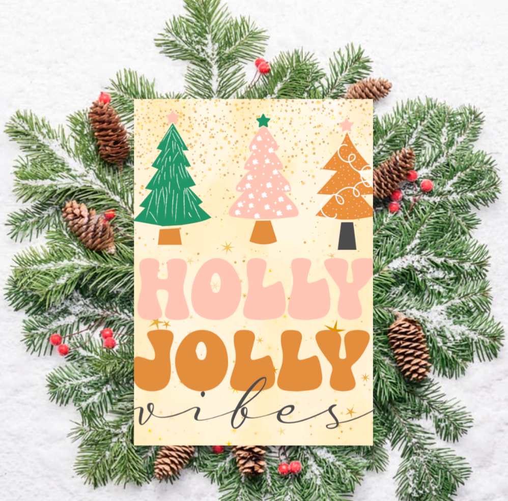 Holly Jolly Vibes Christmas Card – Retro Festive Greeting Card