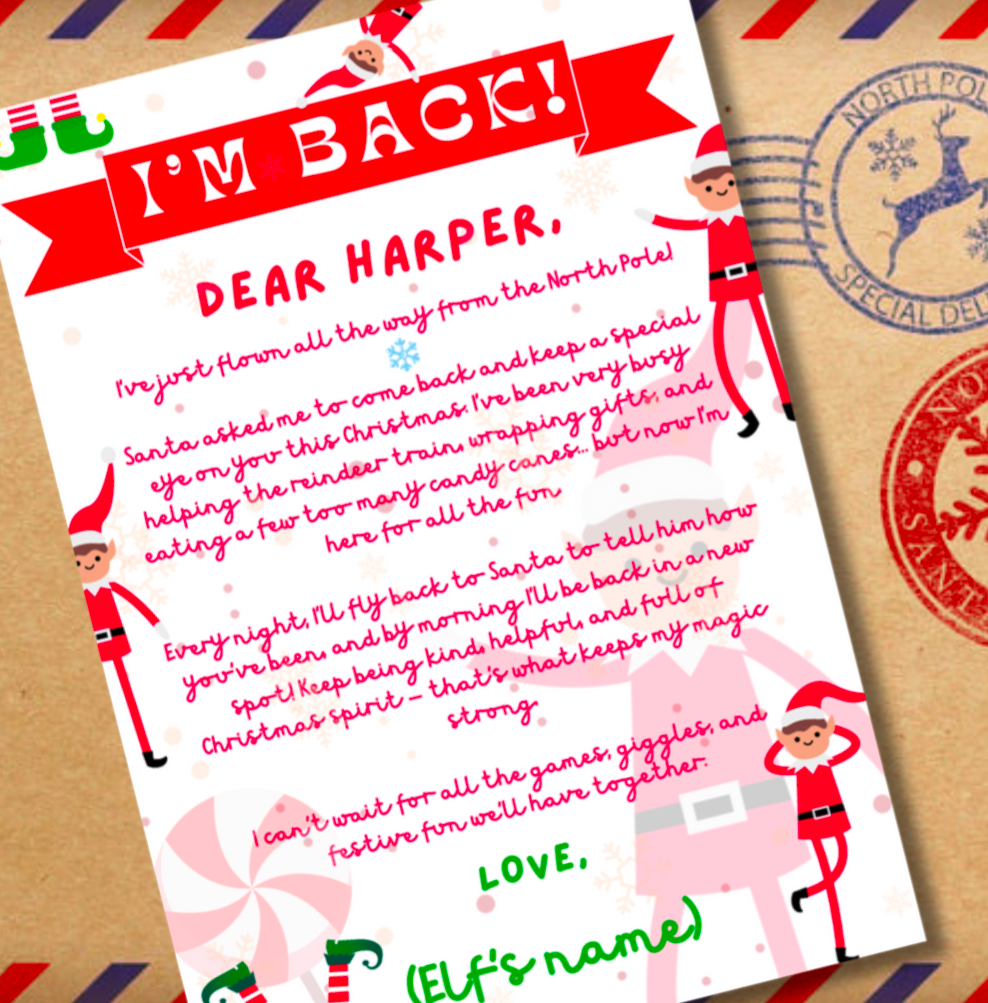 Personalised Elf Letters – I’m Back & Goodbye Set with A5 Envelopes