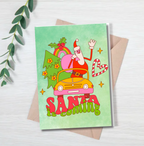 Retro Santa Is Coming Christmas Card – Fun Festive Holiday Greeting
