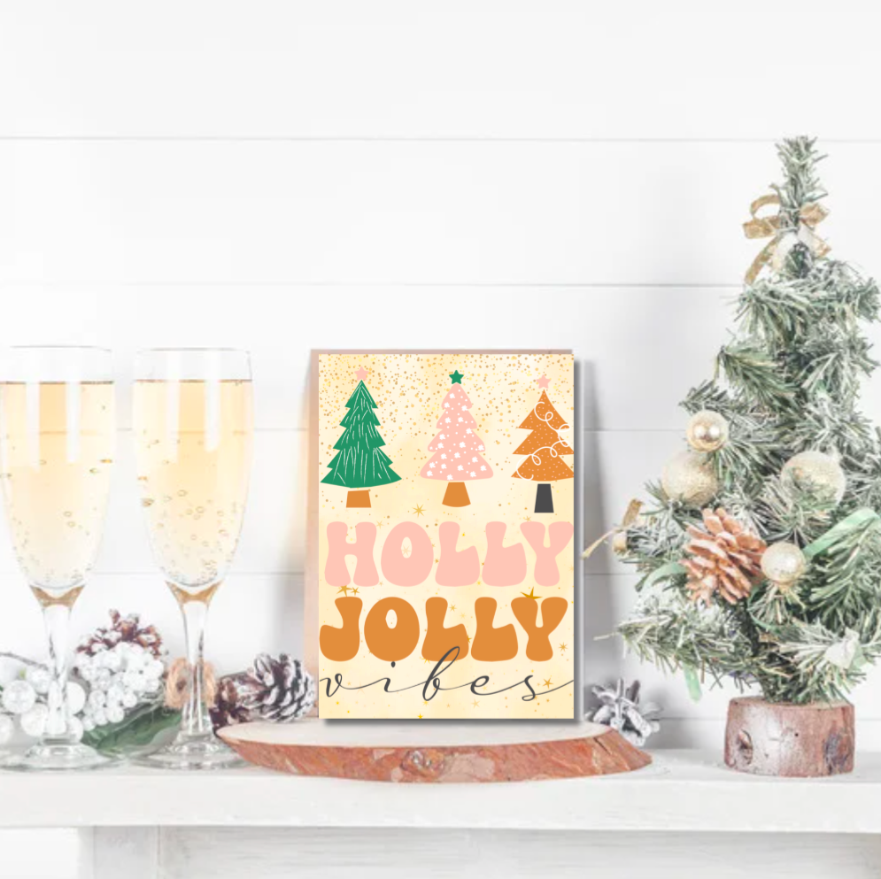 Holly Jolly Vibes Christmas Card – Retro Festive Greeting Card