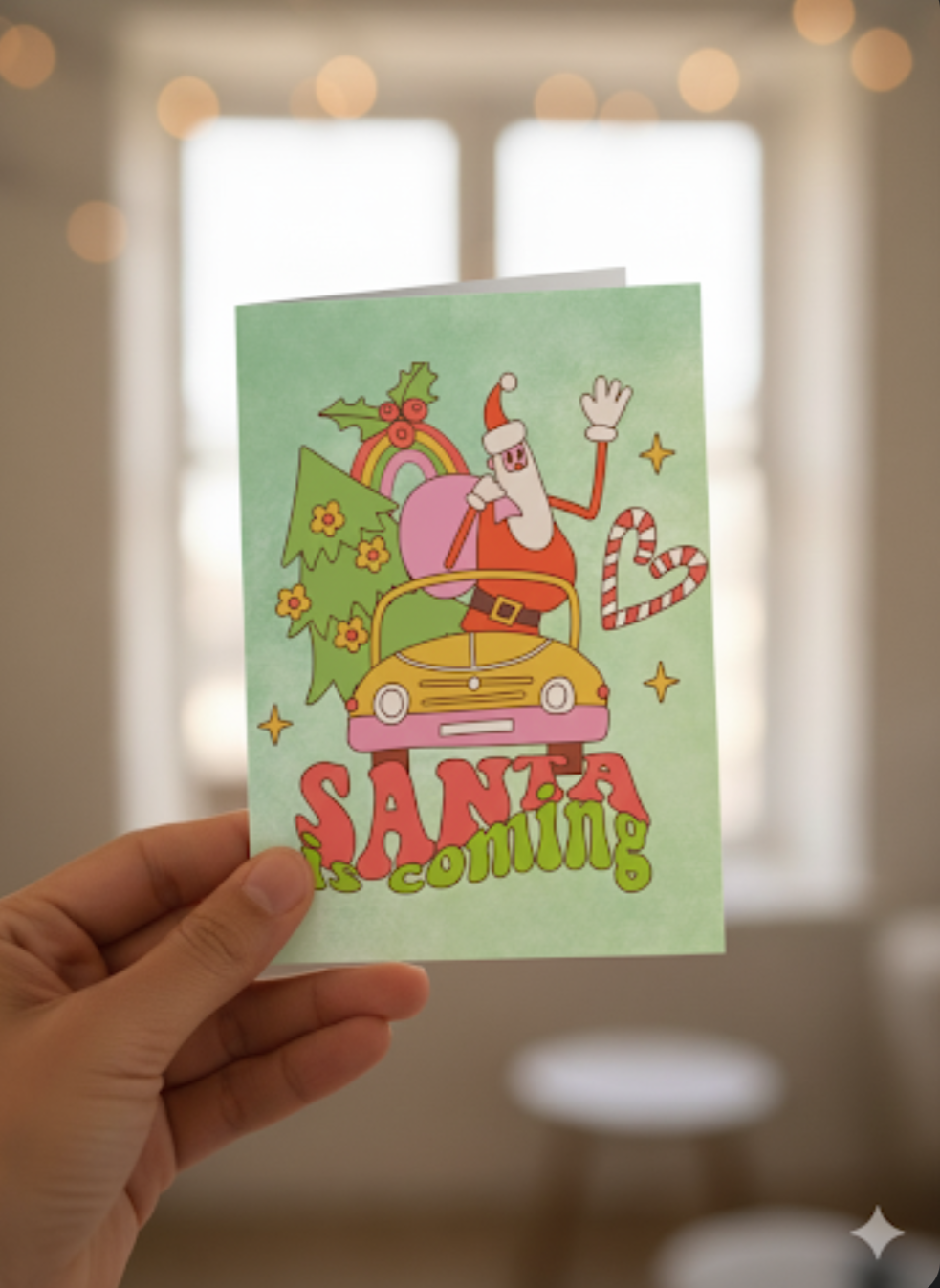 Retro Santa Is Coming Christmas Card – Fun Festive Holiday Greeting Card