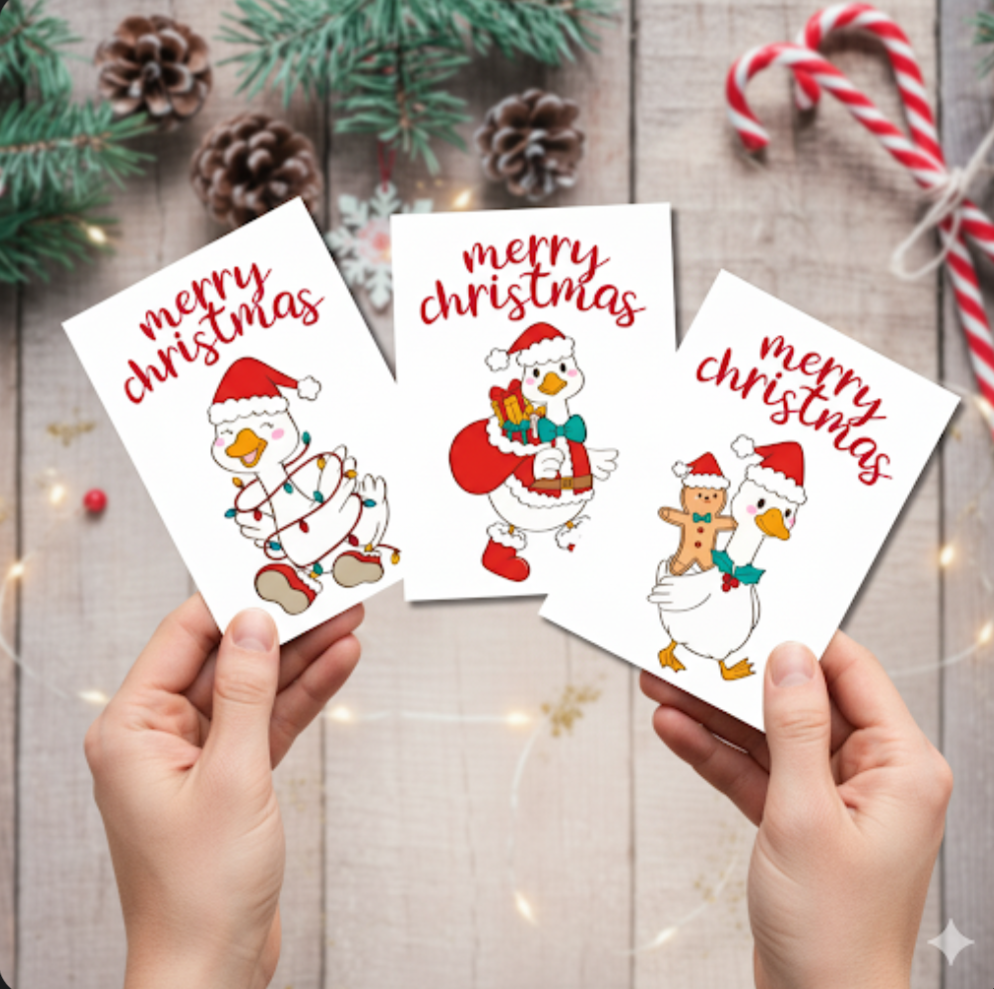Funny Goose Christmas Cards Pack of 12 | A6 Festive Greeting Cards