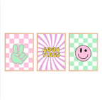 Good Vibes Wall Art Set of 3 | Retro Peace & Smiley Prints
