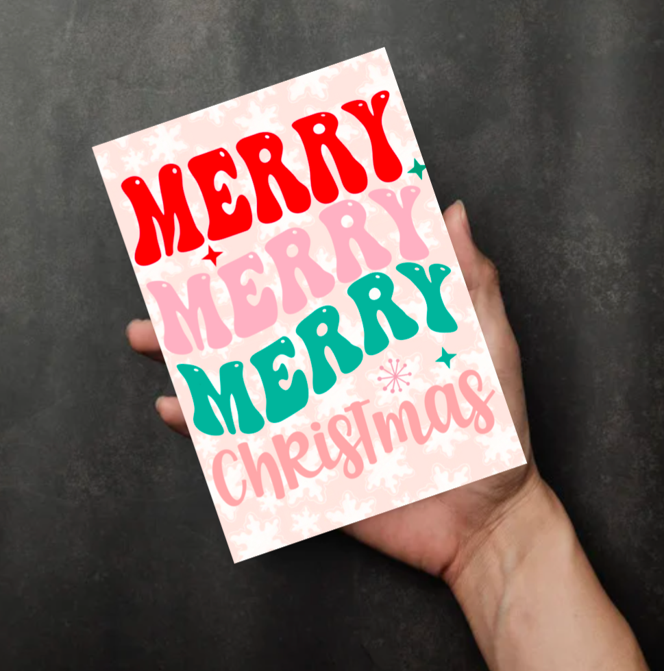 Merry Merry Merry Christmas Card – Retro Colourful Festive Design