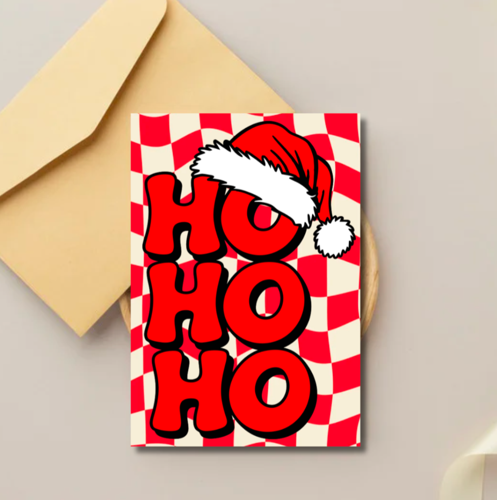 Retro Ho Ho Ho Christmas Card – Bold Festive Greeting with Santa Hat