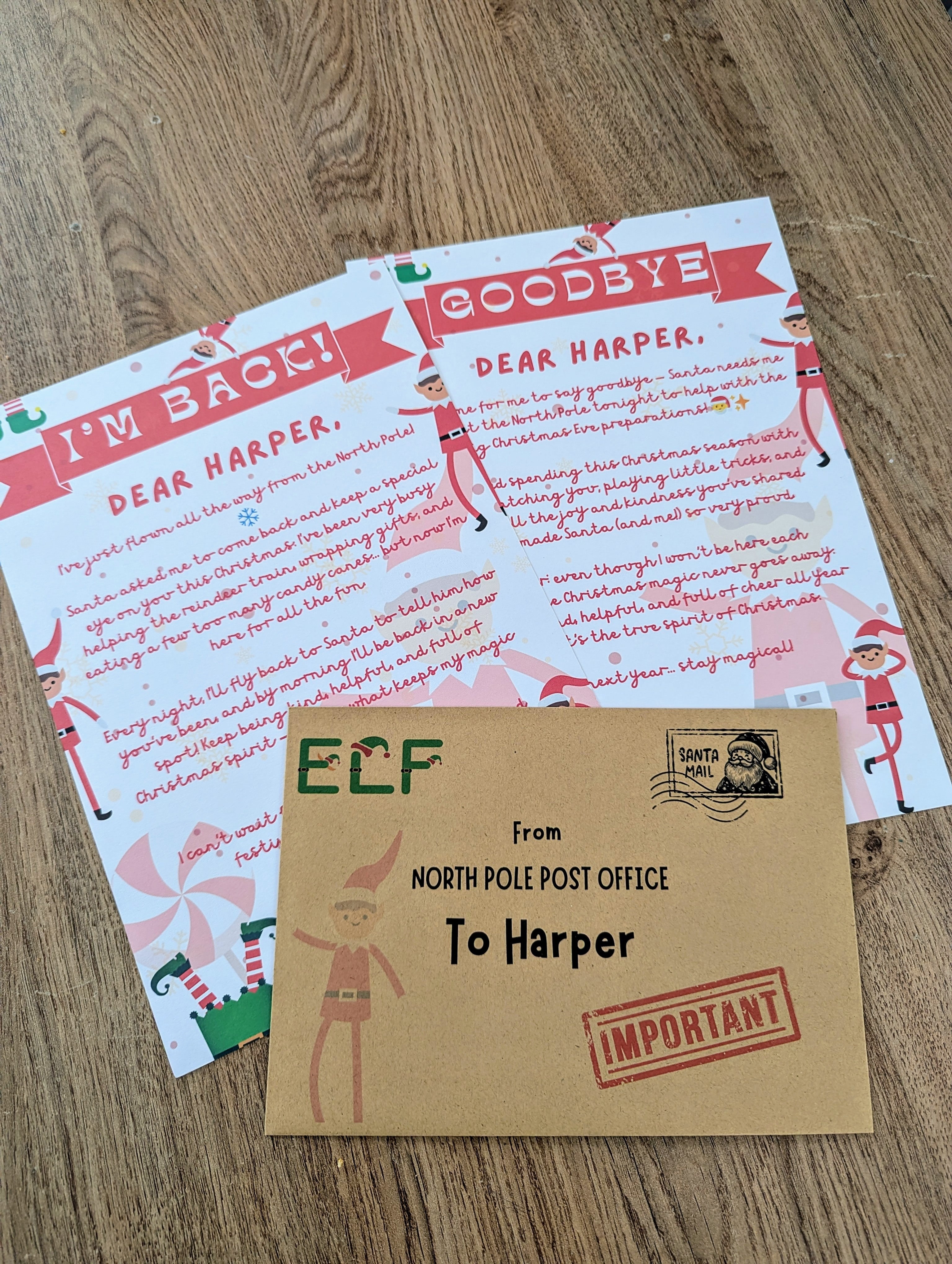 Personalised Elf Letters – I’m Back & Goodbye Set with A5 Envelopes