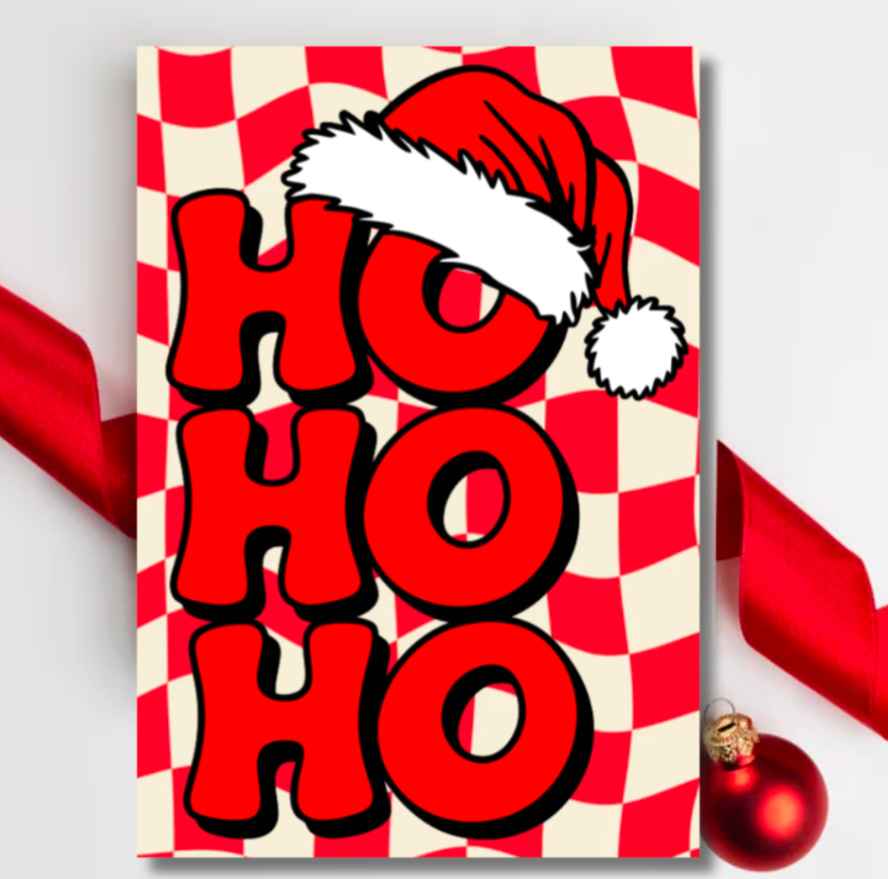 Retro Ho Ho Ho Christmas Card – Bold Festive Greeting with Santa Hat