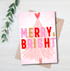 Merry & Bright Christmas Card – Pink Retro Festive Greeting