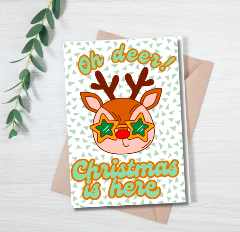 Funny Oh Deer Reindeer Christmas Card – Quirky Holiday Greeting