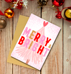 Merry & Bright Christmas Card – Pink Retro Festive Greeting