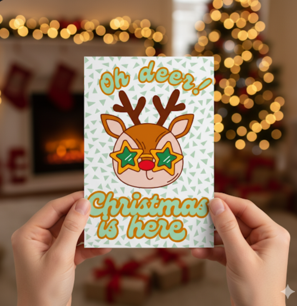 Funny Oh Deer Retro Reindeer Christmas Card – Quirky Holiday Greeting