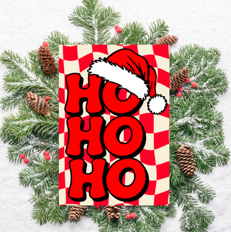 Retro Ho Ho Ho Christmas Card – Bold Festive Greeting with Santa Hat