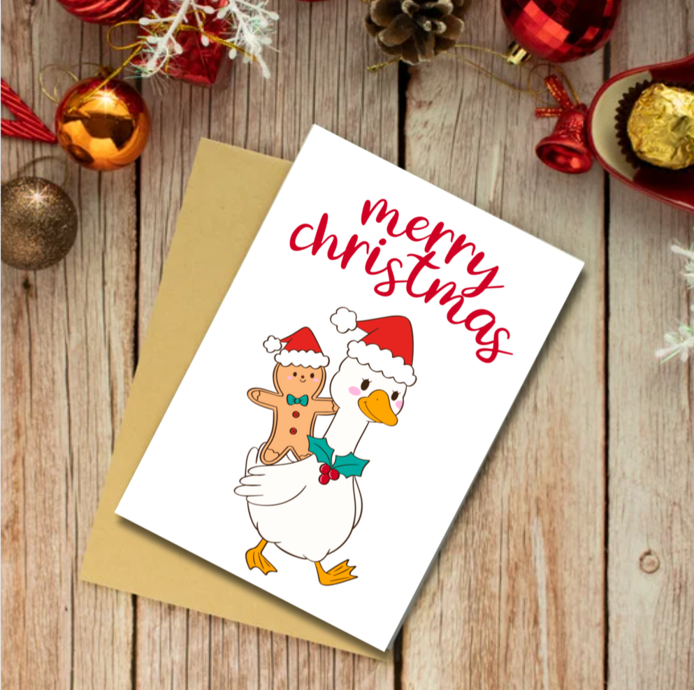Funny Goose Christmas Cards Pack of 12 | A6 Festive Greeting Cards
