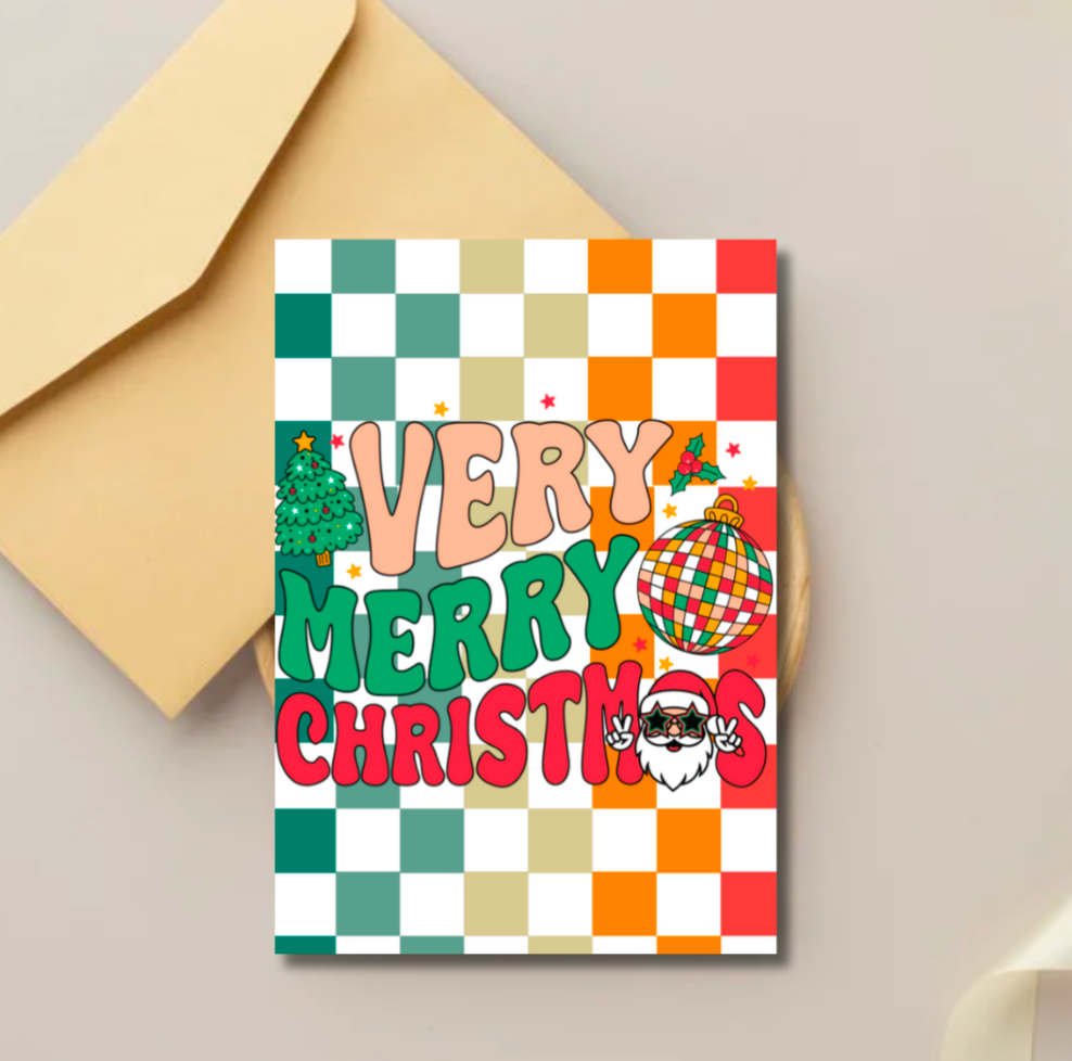 Very Merry Christmas Card – Retro Disco Festive Greeting
Card