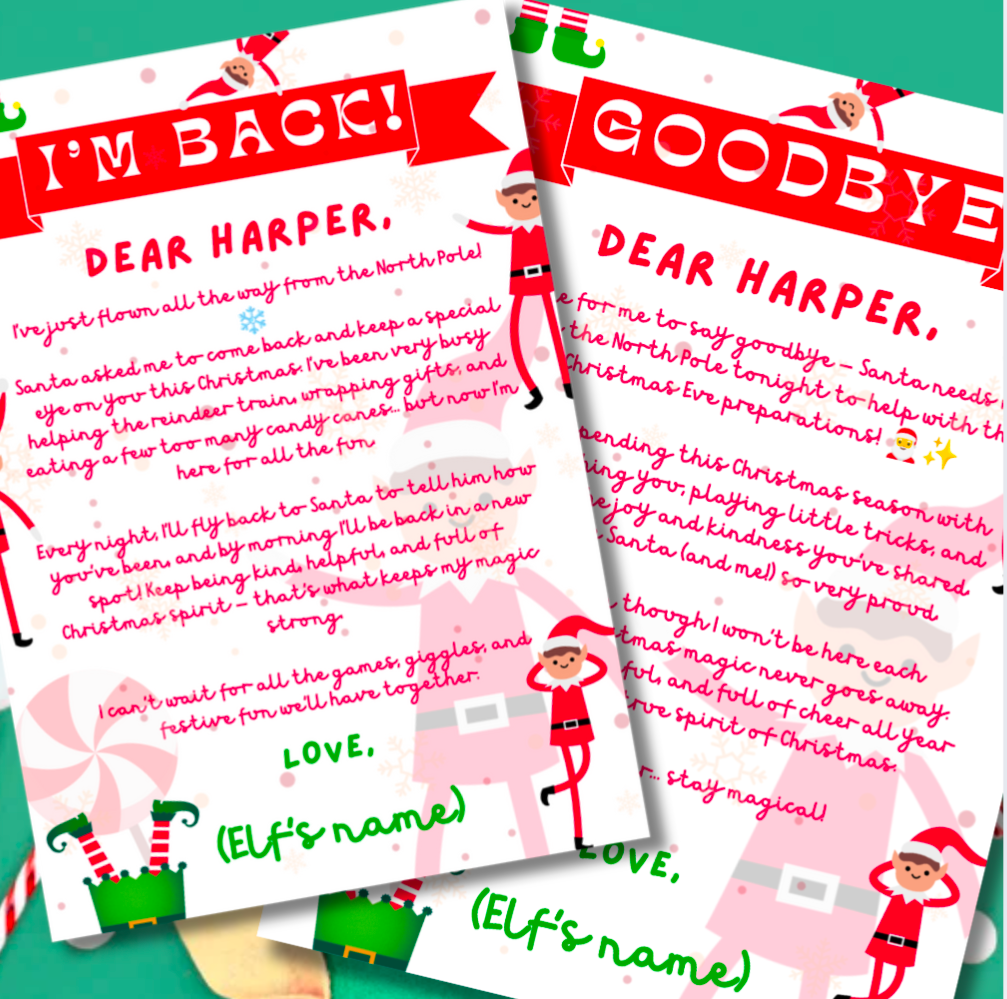 Personalised Elf Letters – I’m Back & Goodbye Set with A5 Envelopes