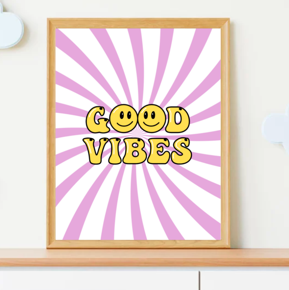 Good Vibes Wall Art Set of 3 | Retro Peace & Smiley Prints