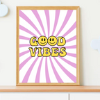 Good Vibes Wall Art Set of 3 | Retro Peace & Smiley Prints