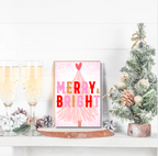 Merry & Bright Christmas Card – Pink Retro Festive Greeting