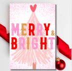 Merry & Bright Christmas Card – Pink Retro Festive Greeting